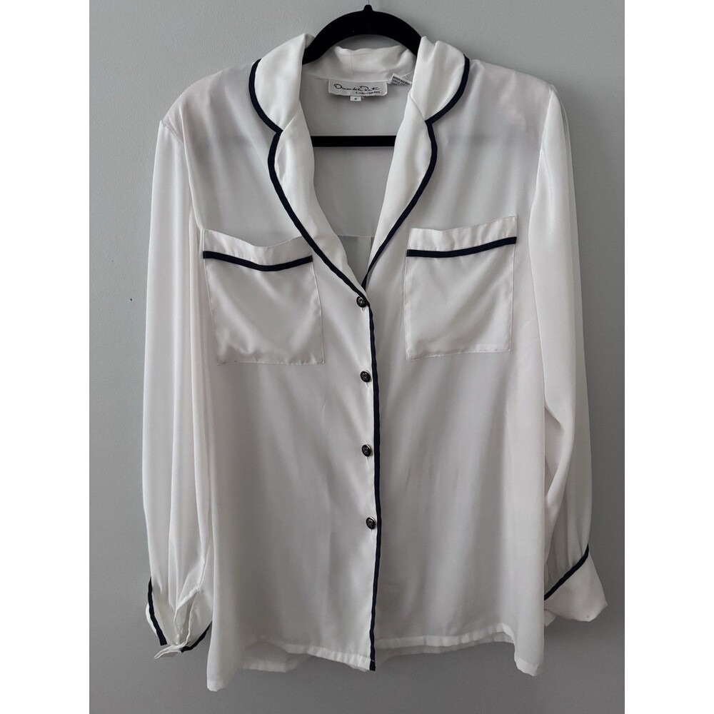 Oscar‎ de la Renta Collectibles White Button Down Blouse Shirt Size 8